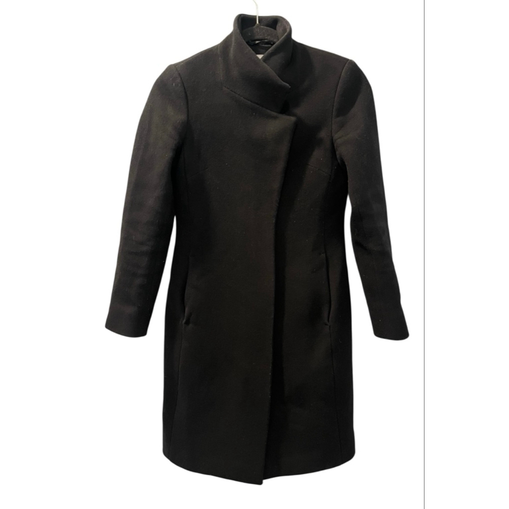 Reiss Max Wool Blend Black Button Coat Women's Size 0 Jacket Pockets Durable